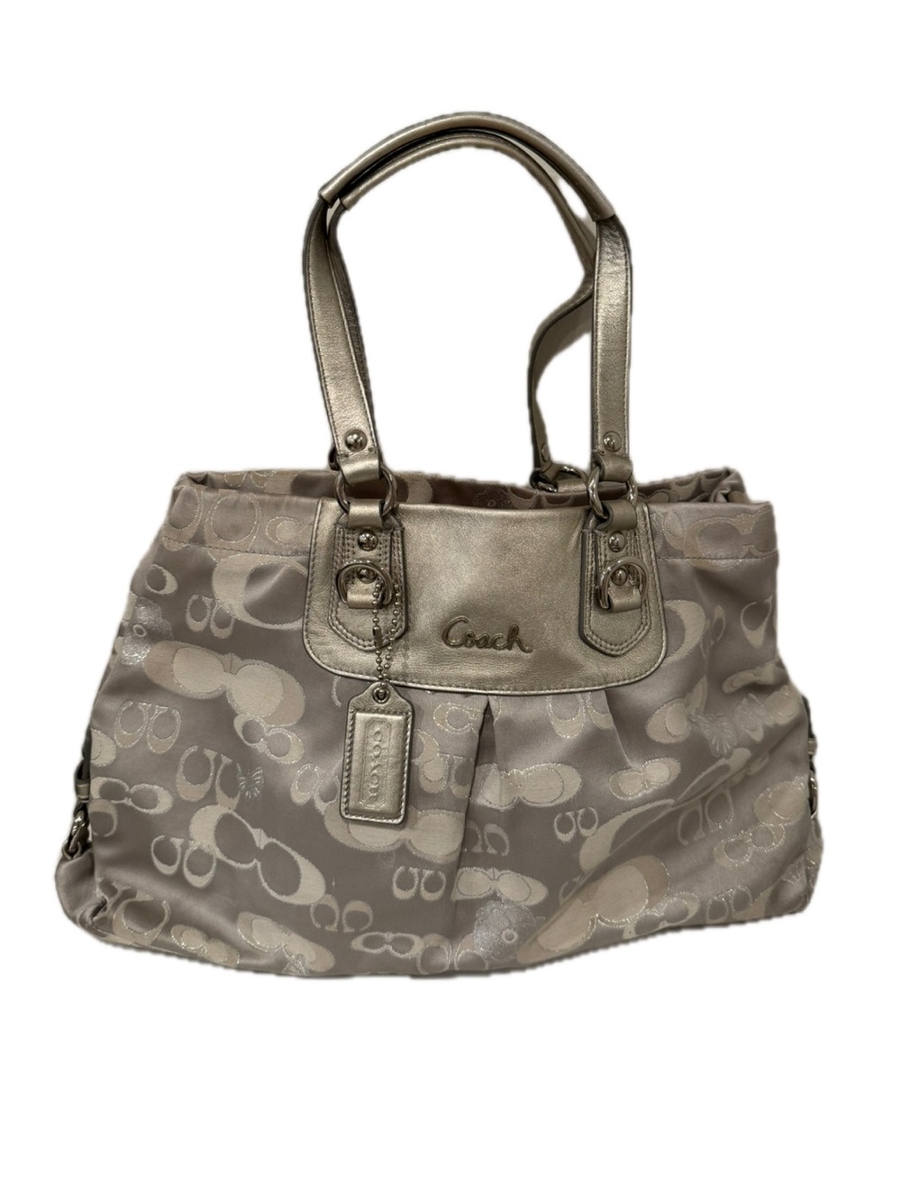 Vintage Coach Ashley Signature Lurex Carryall Garden Silver Gray Butterfly F1997